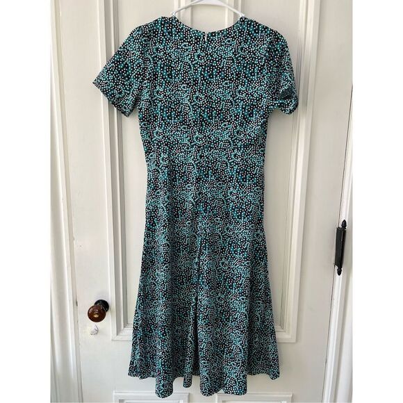 NWT teal dark brown and white shirt sleeve pattern and polka dotted dress S - Picture 2 of 3